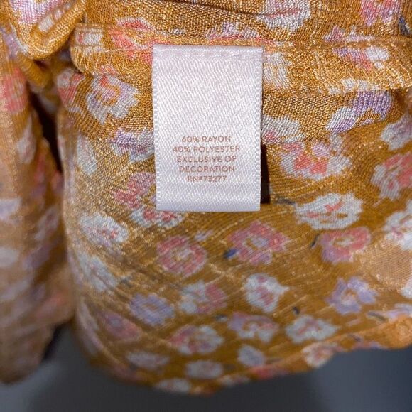 Lauren Conrad Women's Floral Tan Square Neck Peasant Blouse Top Size Large NWT - Picture 10 of 11